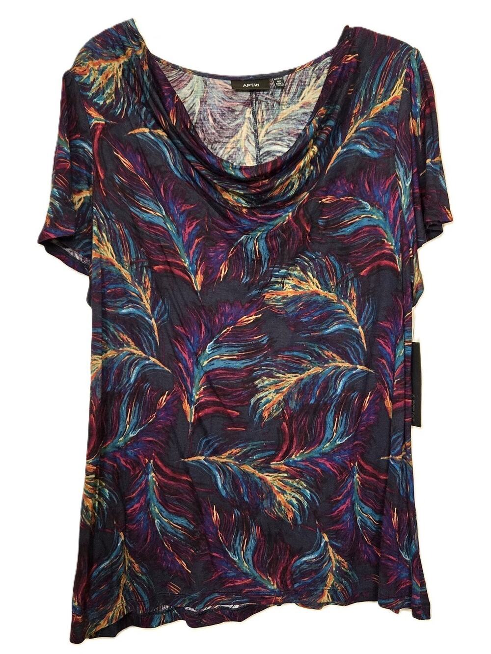 NWT 💜 Apt. 9 Plume Navy Flutter Sleeve Drape Top 0-X Plus
